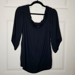 Loft Black Smocked Neck Blouse
